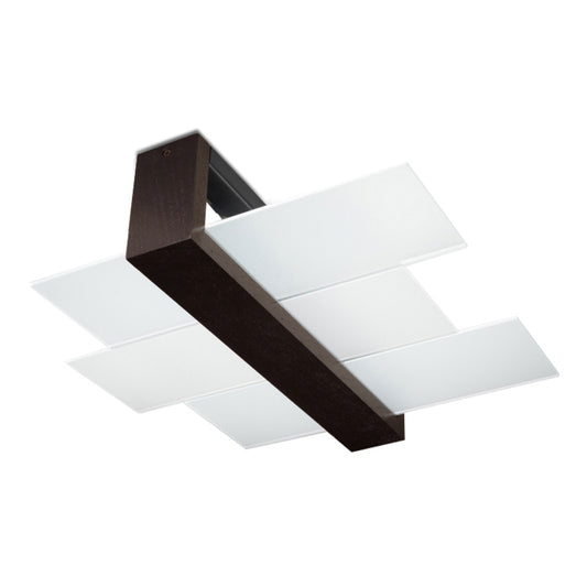 Feniks Modern Ceiling Lamp - E27 - Wood & Glass - Wenge - 43x43x12 cm