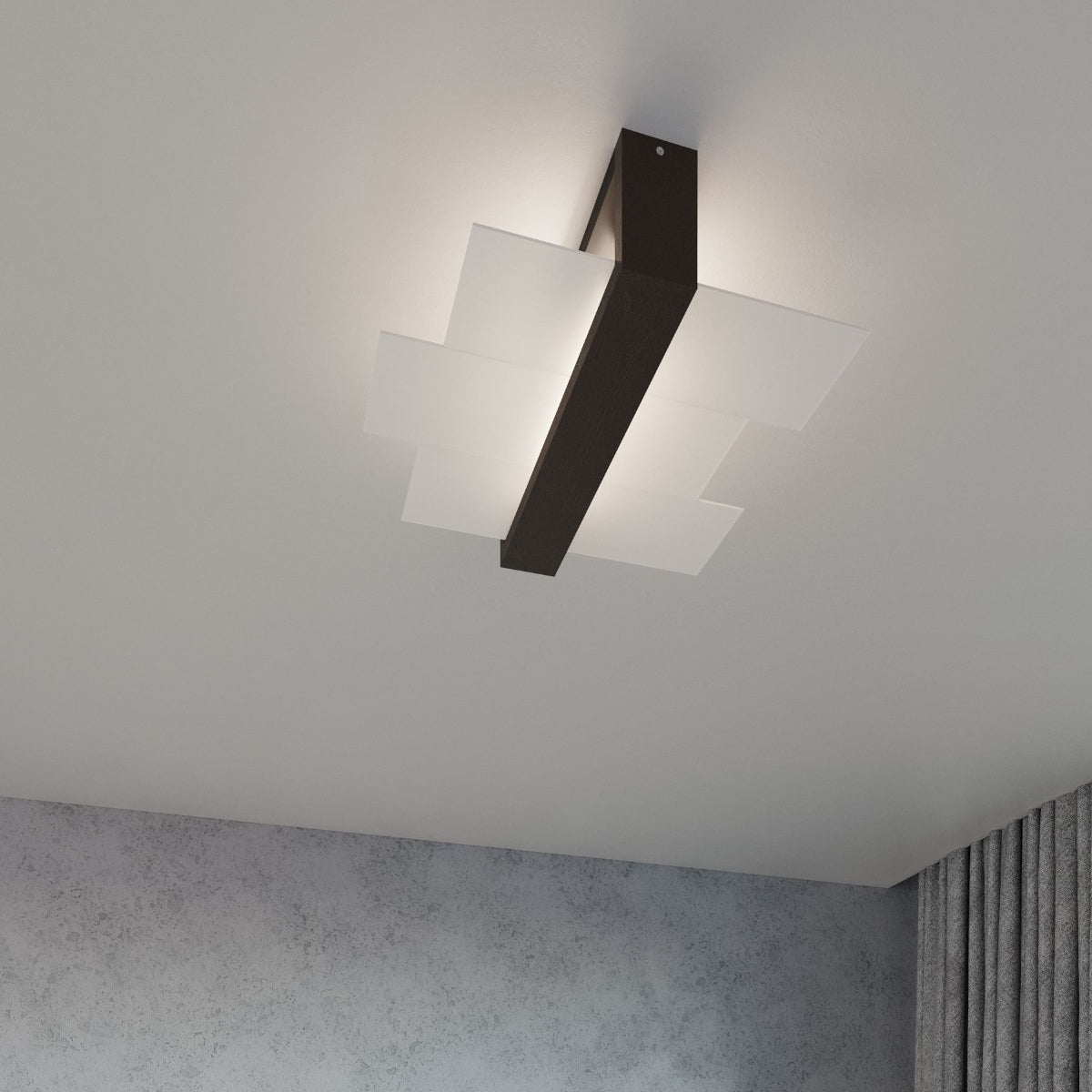 Feniks Modern Ceiling Lamp - E27 - Wood & Glass - Wenge - 43x43x12 cm