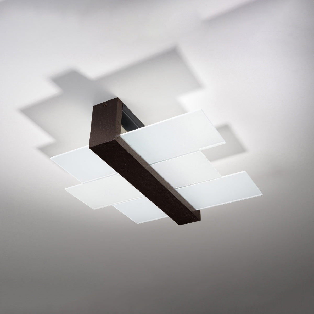 Feniks Modern Ceiling Lamp - E27 - Wood & Glass - Wenge - 43x43x12 cm