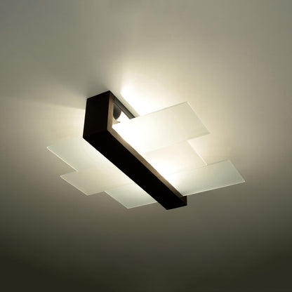 Feniks Modern Ceiling Lamp - E27 - Wood & Glass - Wenge - 43x43x12 cm