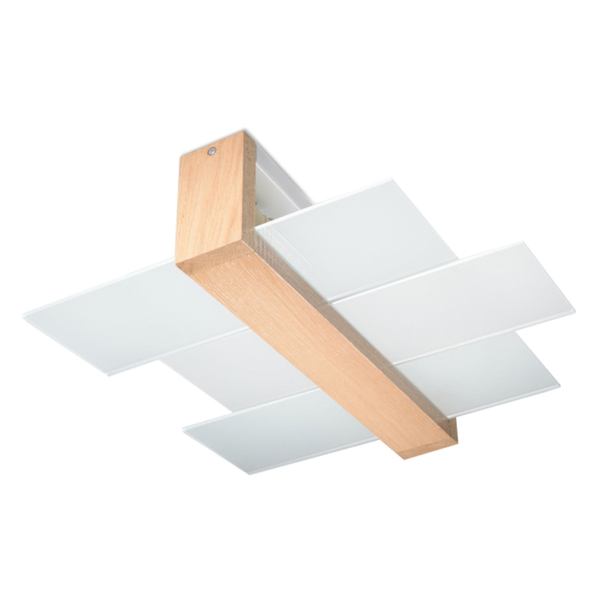 Feniks Modern Ceiling Lamp - E27 - Wood & Glass - Natural Wood - 43x43x12 cm