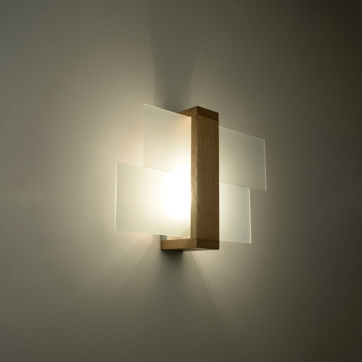 Feniks Modern Wall Lamp - E27 - Wood & Glass - Natural Wood - 43x30x12 cm