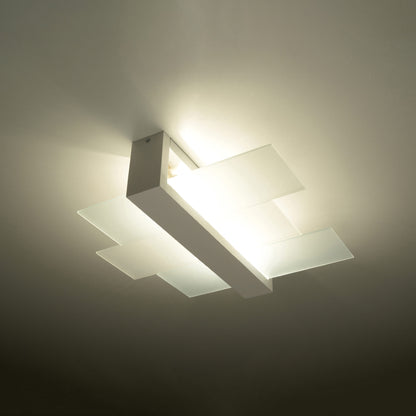 Feniks Modern Ceiling Lamp - E27 - Wood & Glass - White - 43x43x12 cm