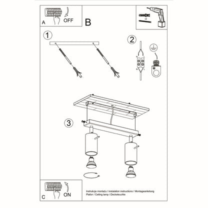 Ring 2-Light Adjustable Spotlight - Modern Steel Ceiling Lamp - White - 30x6x16 cm