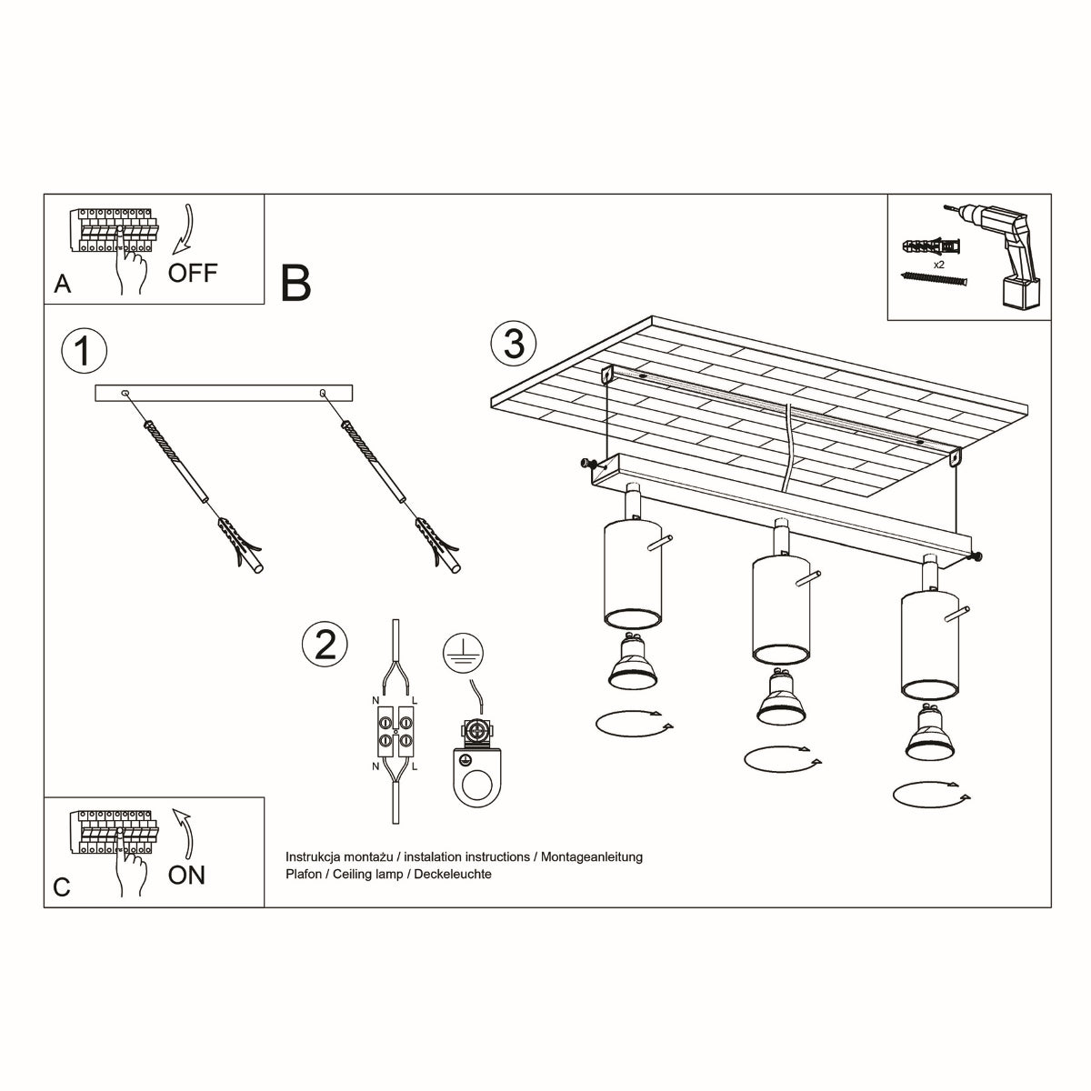 Ring 3-Light Adjustable Spotlight - Modern Steel Ceiling Lamp - White - 45x6x16 cm