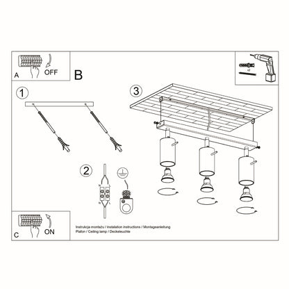 Ring Triple Black Spotlight - Modern Adjustable Steel Ceiling Light - 45x6x16 cm