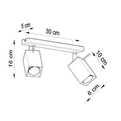 Merida Industrial White Double Spotlight - Adjustable Steel Ceiling Lamp, 30x6x16 cm