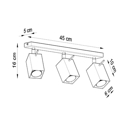 Merida Industrial White Triple Spotlight - Adjustable Steel Ceiling Lamp, 45x6x16 cm