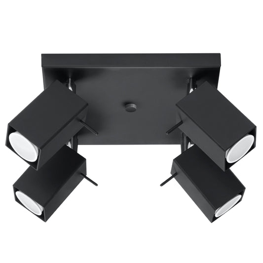 Merida Industrial Black Quad Spotlight - Adjustable Steel Wall & Ceiling Lamp - 25x25x16 cm