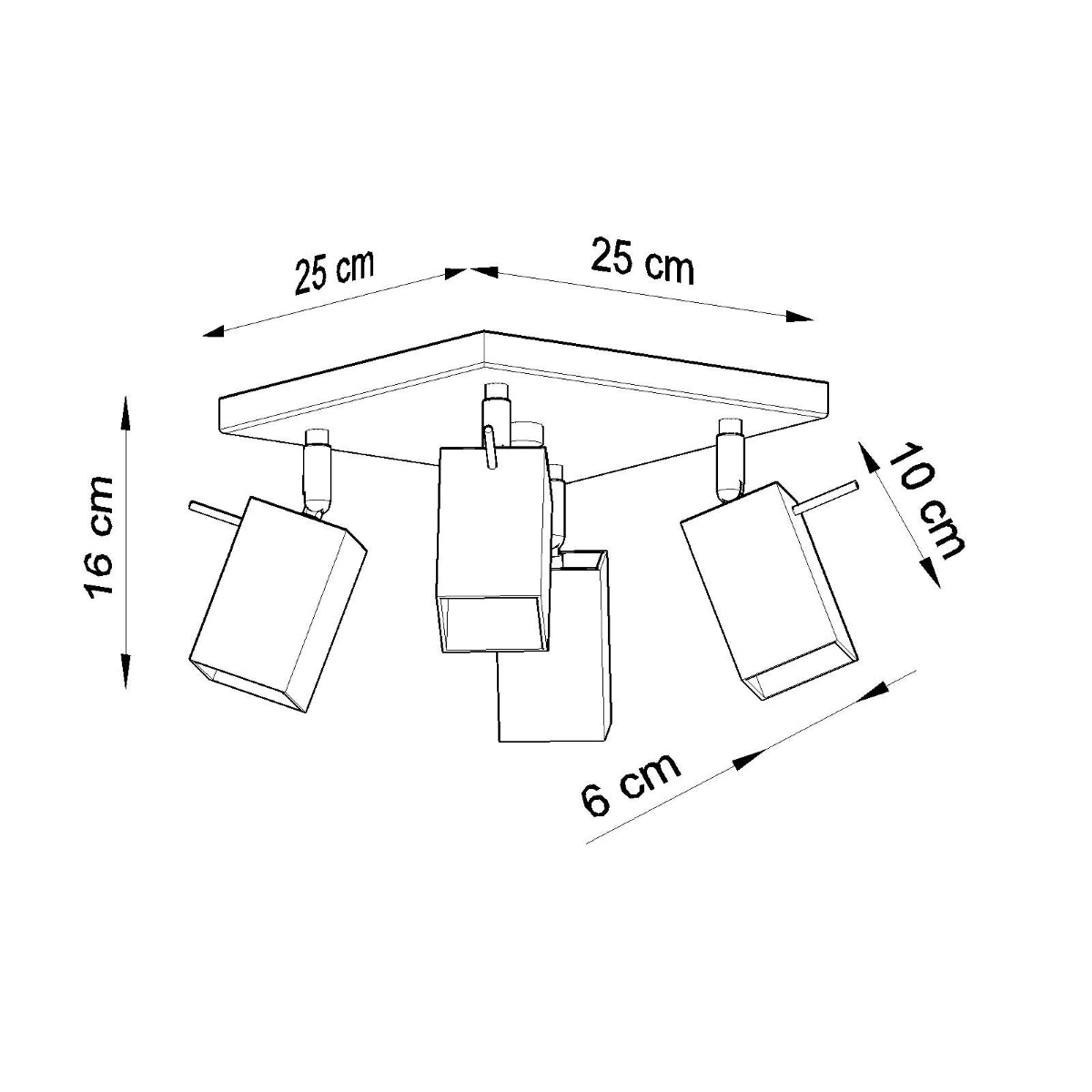 Merida Industrial Black Quad Spotlight - Adjustable Steel Wall & Ceiling Lamp - 25x25x16 cm