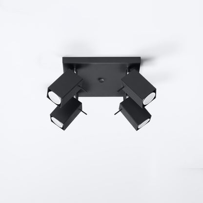 Merida Industrial Black Quad Spotlight - Adjustable Steel Wall & Ceiling Lamp - 25x25x16 cm