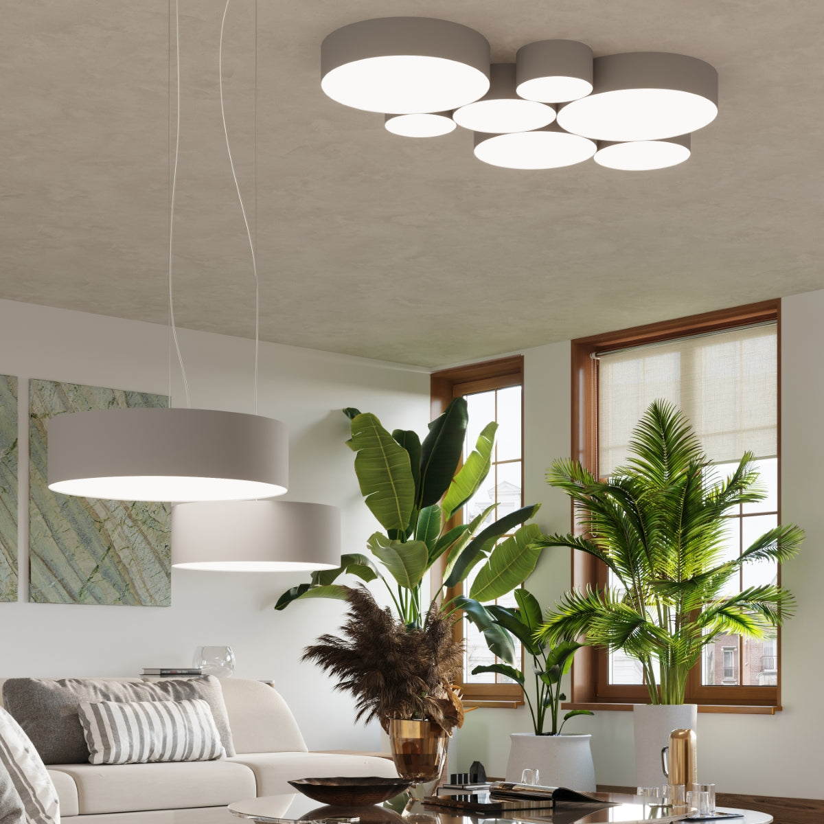 Arena Gray Ceiling Lamp - Modern PVC Design - E27 LED - 35x35x11 cm