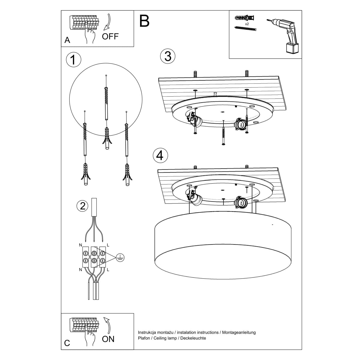 Arena Black Ceiling Lamp - 2x E27 LED - Modern PVC Design - 35x35x11 cm