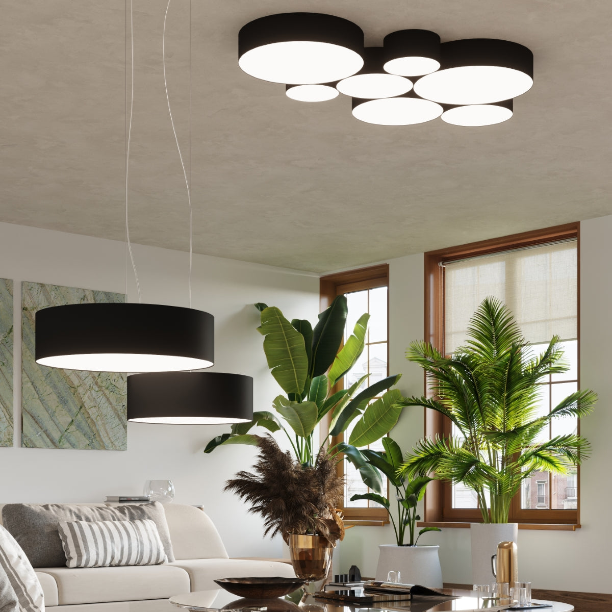 Arena Designer Ceiling Lamp - Black - 3xE27 LED - Modern PVC Light Fixture