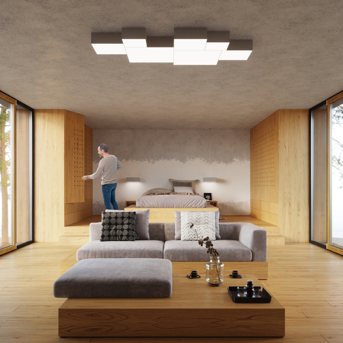 Horus Ceiling Lamp - Gray - E27 - 2x15W LED - Modern Design