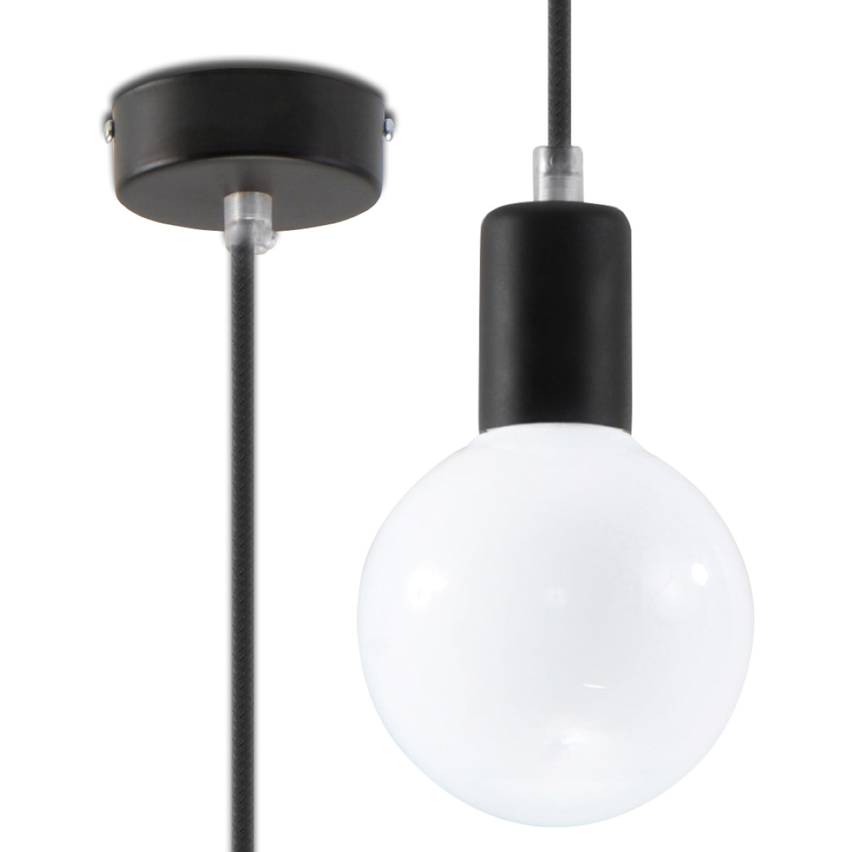 Edison Pendant Lamp - Black Fabric & Steel - E27 Max 15W - Minimalist Design