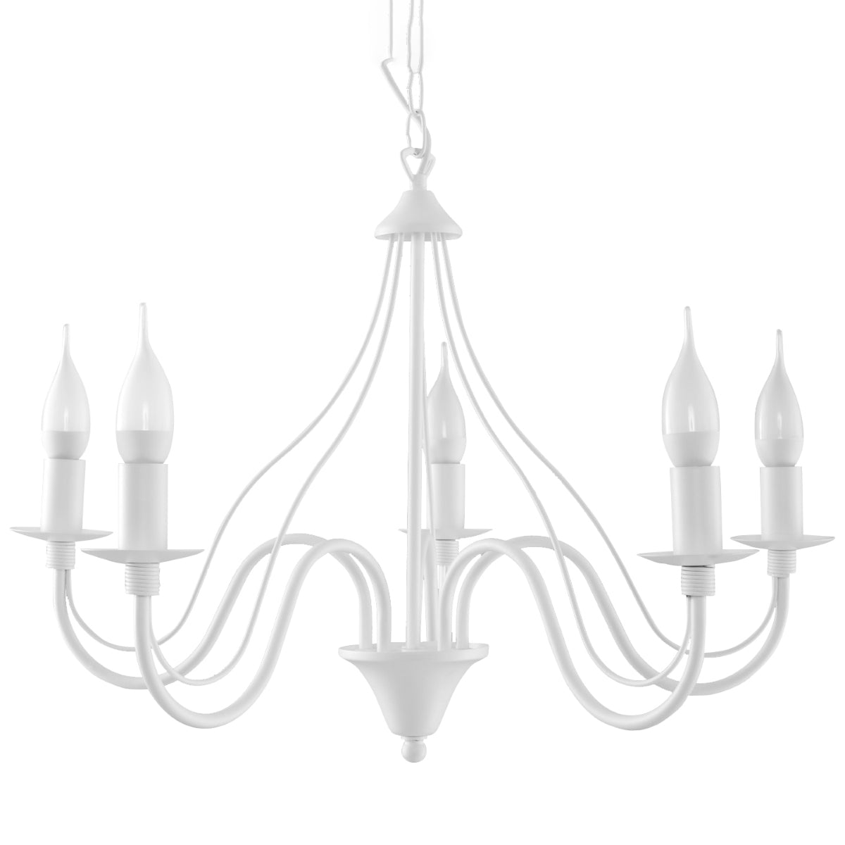 Minerwa Chandelier - White Steel - 5-Light Candelabra Design - E14 LED Compatible