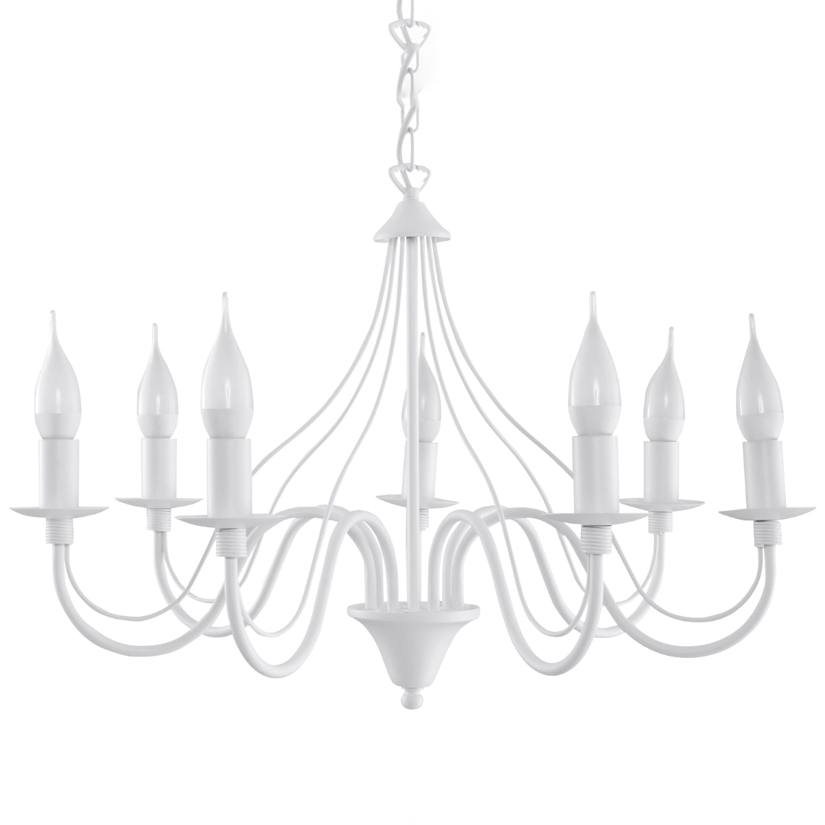 Minerwa 7-Light White Steel Chandelier - Classic Candelabra Design, E14 LED Compatible