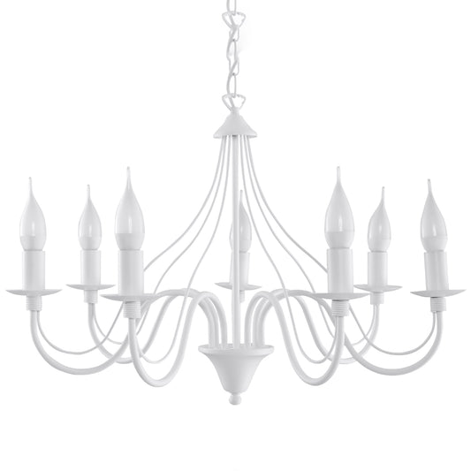 Minerwa 7-Light White Steel Chandelier - Classic Candelabra Design, E14 LED Compatible