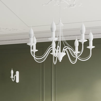 Minerwa 7-Light White Steel Chandelier - Classic Candelabra Design, E14 LED Compatible