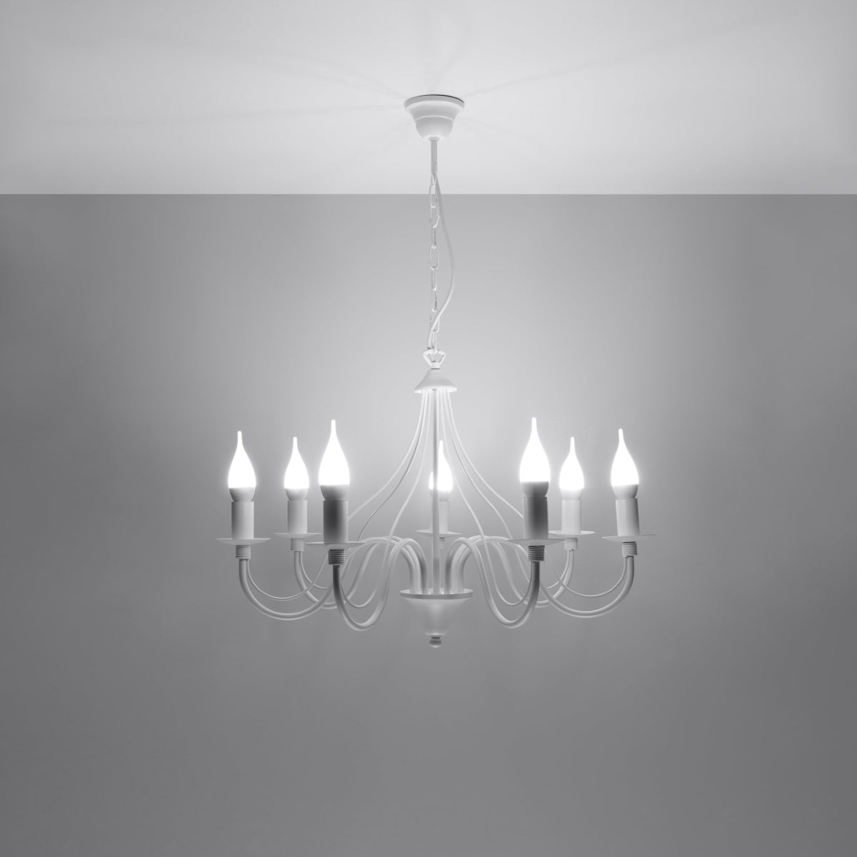 Minerwa 7-Light White Steel Chandelier - Classic Candelabra Design, E14 LED Compatible