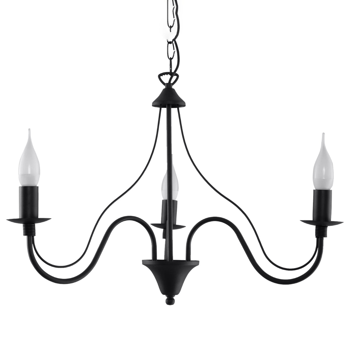 Minerwa Chandelier - 3-Arm Candelabra Design - E14 - Black Steel Finish - Classic Elegance