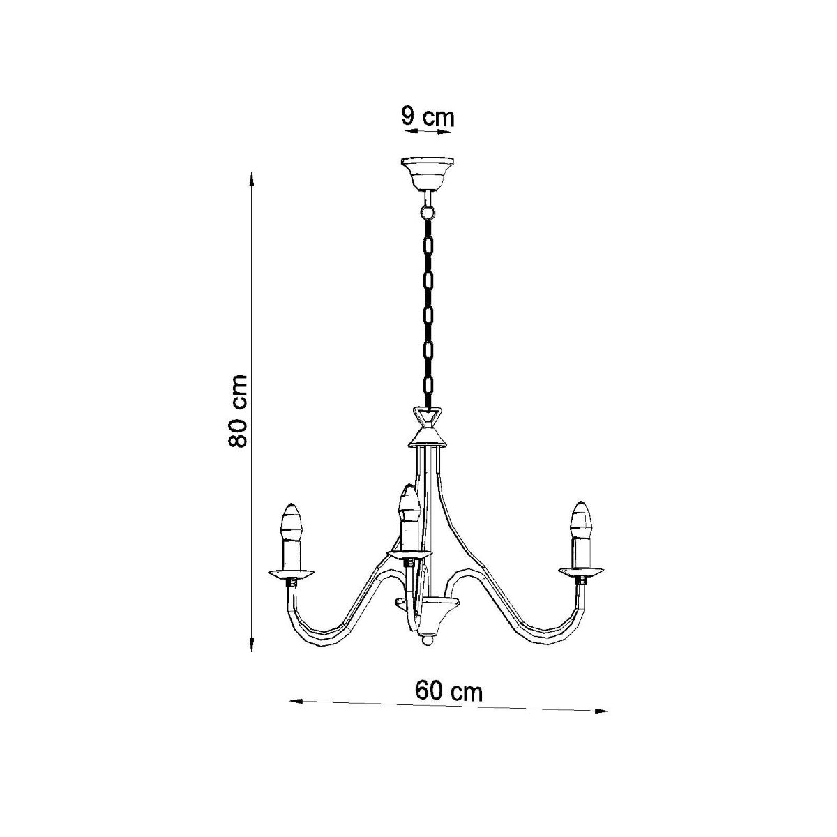 Minerwa Chandelier - 3-Arm Candelabra Design - E14 - Black Steel Finish - Classic Elegance