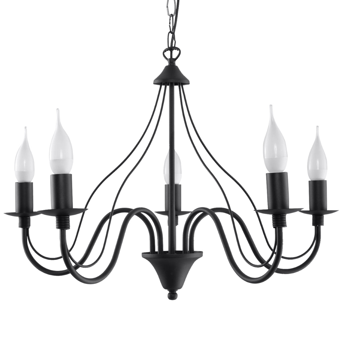 Minerwa Chandelier - 5-Arm Candelabra Design - E14 - Black Steel Finish - Classic Elegance