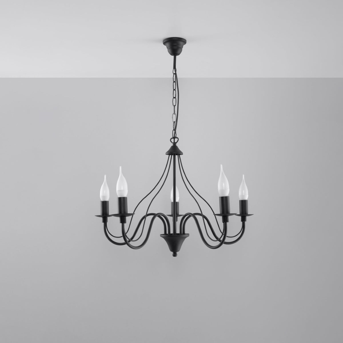 Minerwa Chandelier - 5-Arm Candelabra Design - E14 - Black Steel Finish - Classic Elegance