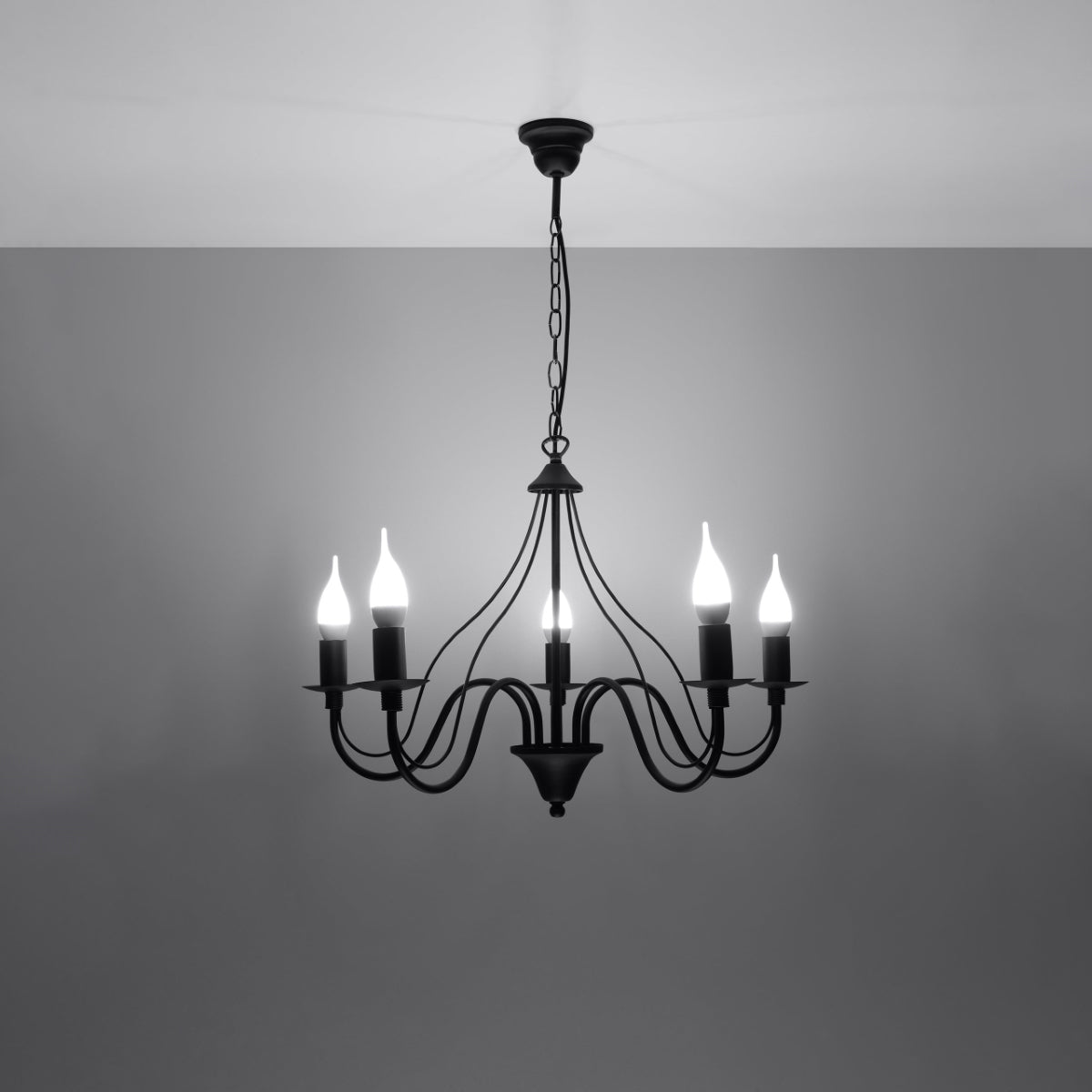 Minerwa Chandelier - 5-Arm Candelabra Design - E14 - Black Steel Finish - Classic Elegance