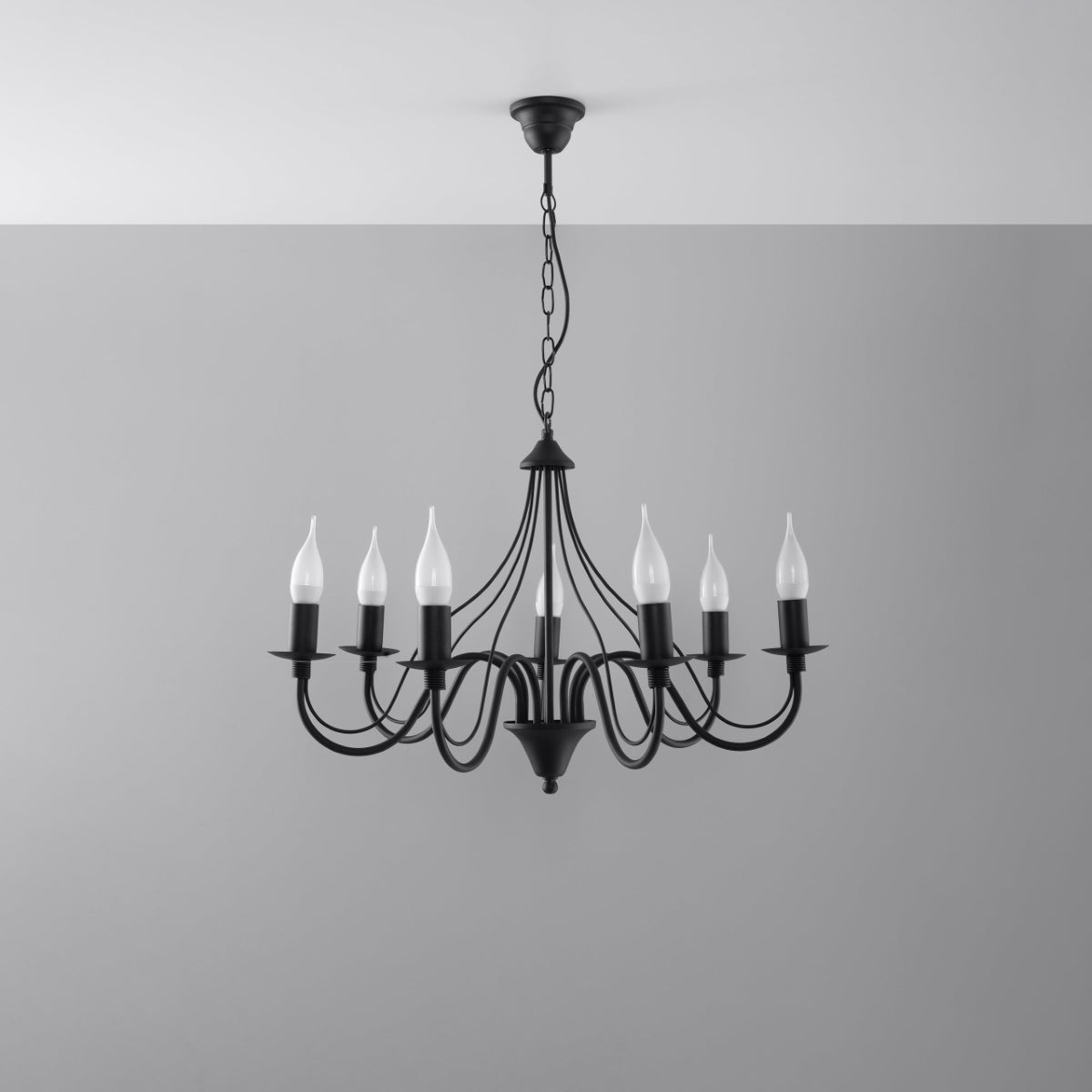 Minerwa Chandelier - 7-Arm Black Candelabra - E14 - Steel - Timeless Elegance