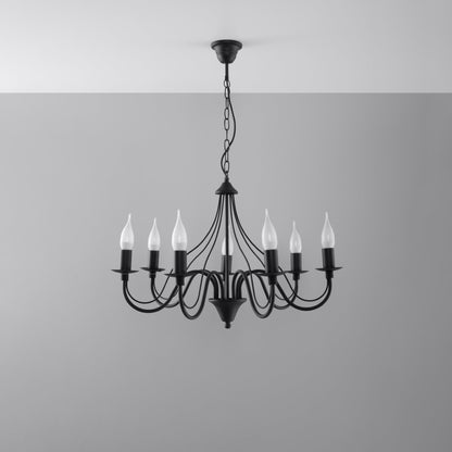 Minerwa Chandelier - 7-Arm Black Candelabra - E14 - Steel - Timeless Elegance