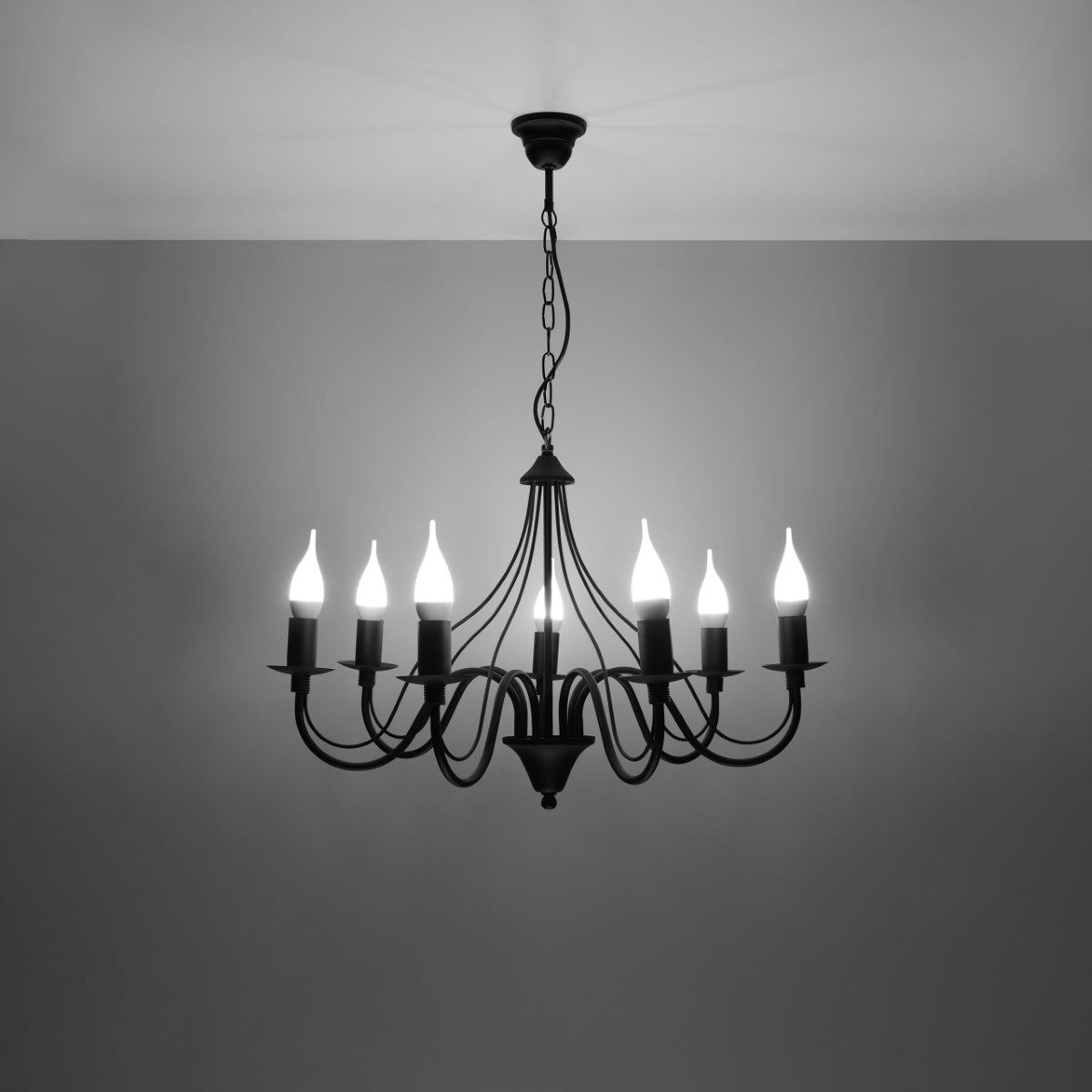 Minerwa Chandelier - 7-Arm Black Candelabra - E14 - Steel - Timeless Elegance