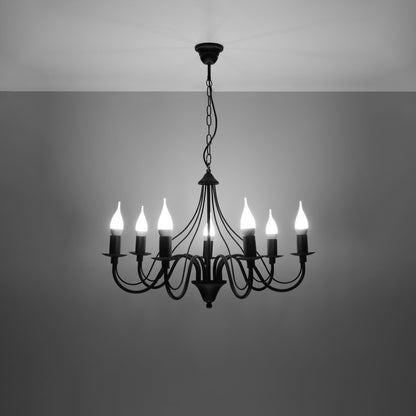 Minerwa Chandelier - 7-Arm Black Candelabra - E14 - Steel - Timeless Elegance