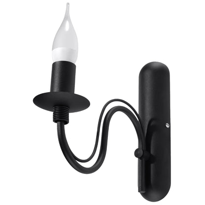 Minerwa - Wall Candle Sconce - Black Finish - Glamour Design - Powder-Coated Steel - E14 Bulb Compatible - Durable & Elegant