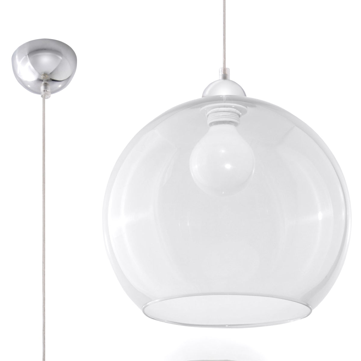 Pendant Lamp Ball - Transparent Glass Ball Lamp - Elegant Hanging Light - 8 Color Options - Replaceable E27 Bulb - Even Light Distribution - Easy to Clean