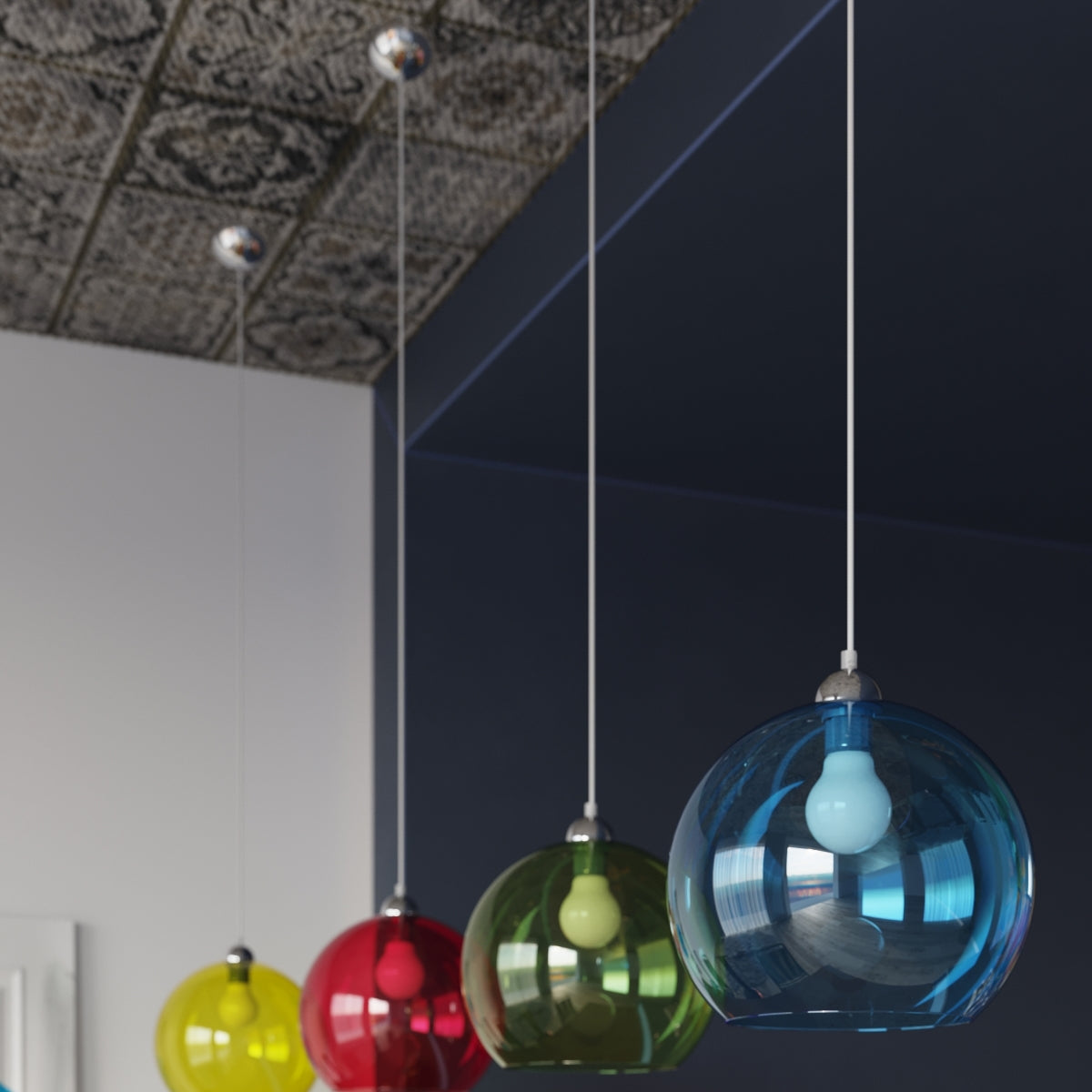 Pendant Lamp Ball - Transparent Glass Ball Lamp - Elegant Hanging Light - 8 Color Options - Replaceable E27 Bulb - Even Light Distribution - Easy to Clean