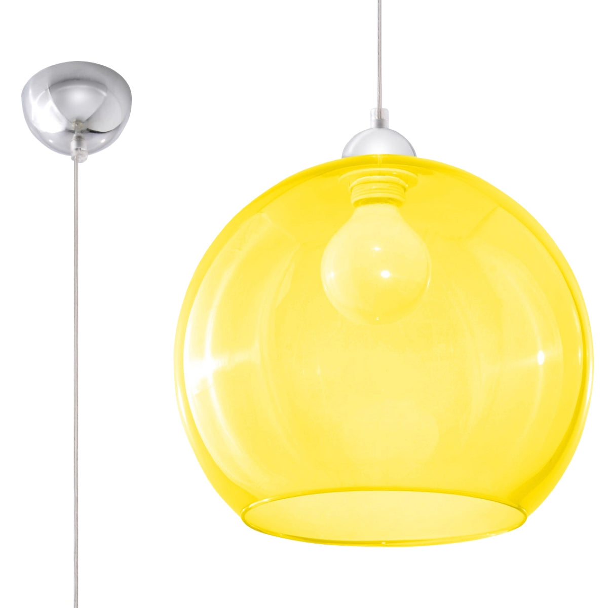 Pendant Lamp Ball - Yellow Glass Ball Lamp - Modern Hanging Light - Replaceable E27 Bulb - Unique Glow Effect - Easy to Clean - Even Light Distribution