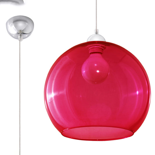 Glass Ball Pendant Lamp Red - Elegant Hanging Light - 8 Color Options - Replaceable E27 Bulb - Evenly Dispersed Light - Easy to Clean