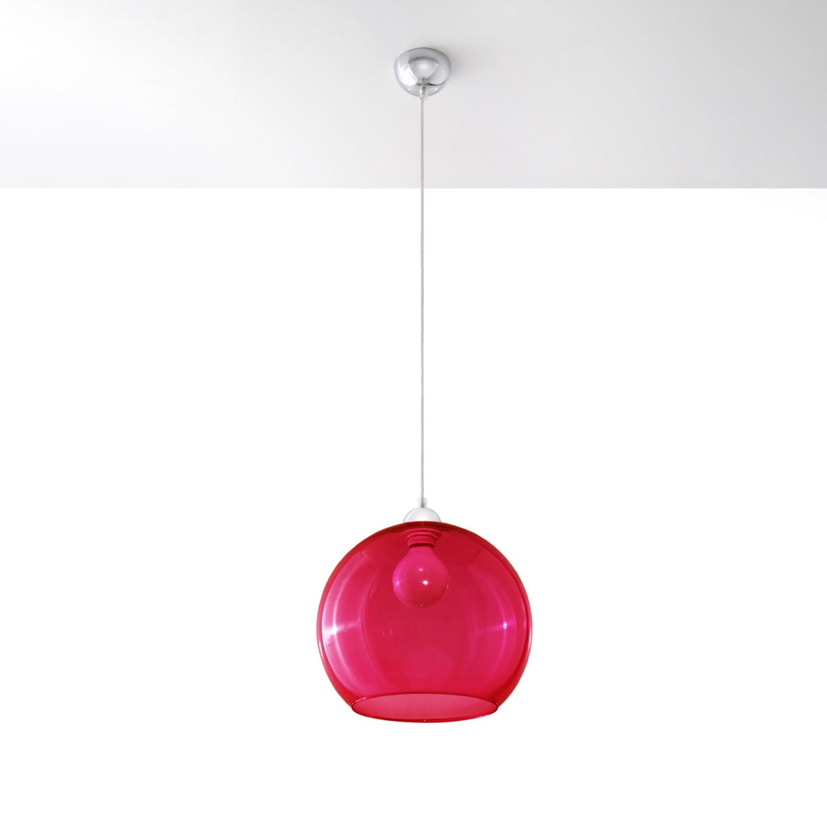 Glass Ball Pendant Lamp Red - Elegant Hanging Light - 8 Color Options - Replaceable E27 Bulb - Evenly Dispersed Light - Easy to Clean