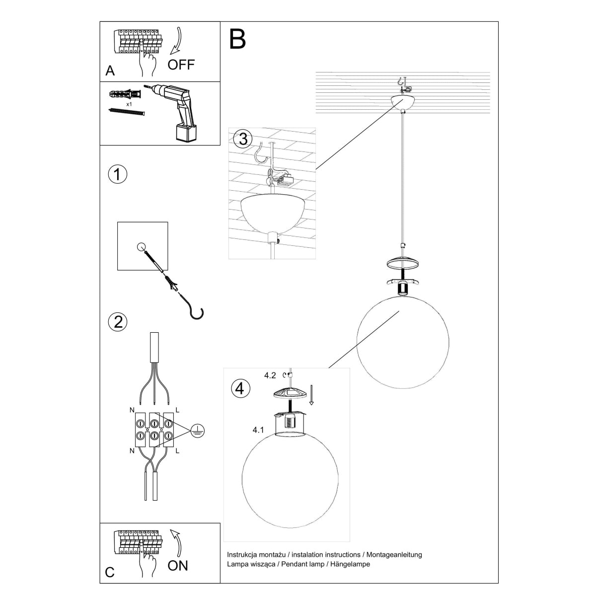 UGO - Pendant Lamp 30 - Modern Hanging Ball Lamp - Chrome/Gold Accent - E27 Compatible