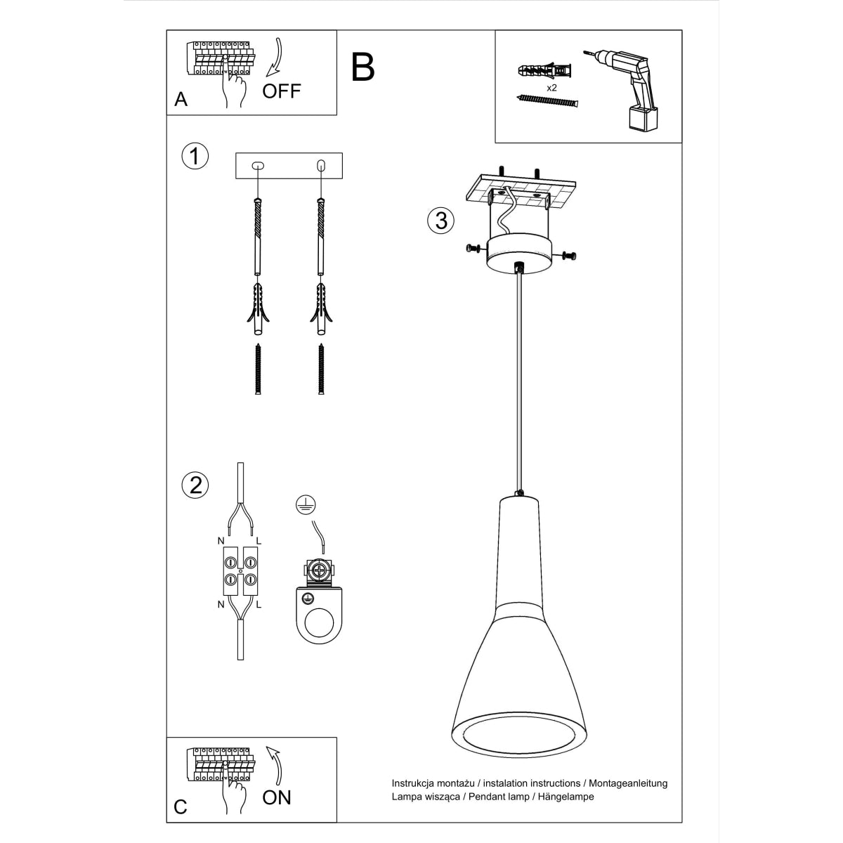 Pendant Lamp Empoli - Concrete Pendant Lamp - Industrial Loft Style - Durable Gray Concrete - Universal Mounting System - Replaceable E27 Bulb