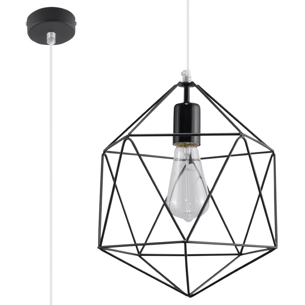 Pendant Lamp Gaspare Black - Designer Geometric Pendant Lamp - Adjustable Suspension Height - Universal Design - Replaceable E27 Bulb