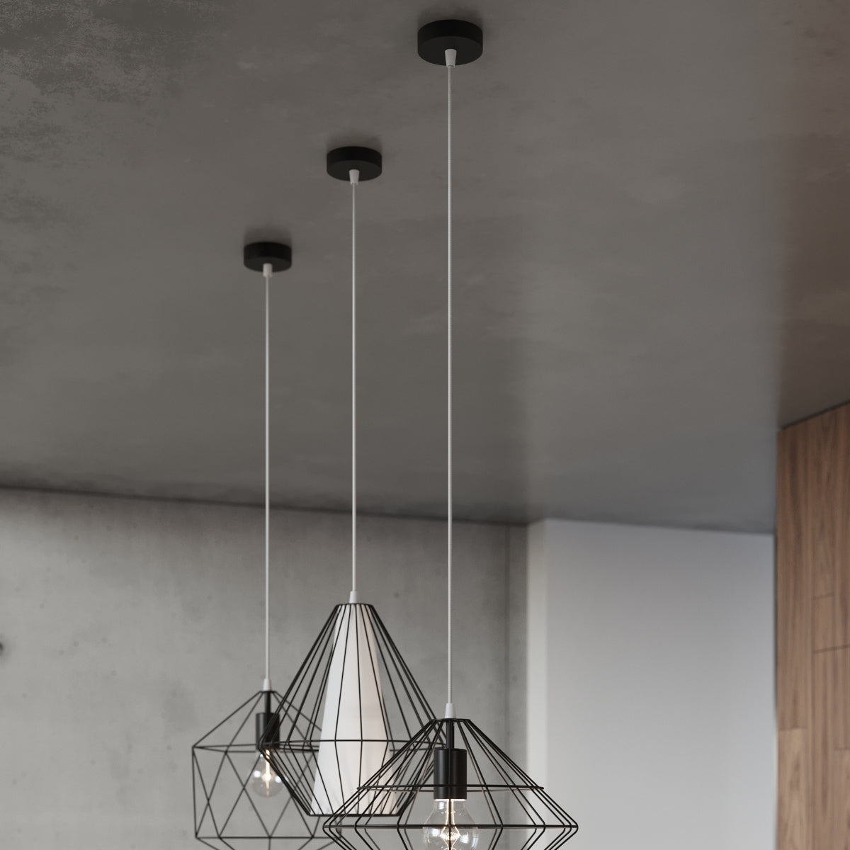 Pendant Lamp Gaspare Black - Designer Geometric Pendant Lamp - Adjustable Suspension Height - Universal Design - Replaceable E27 Bulb