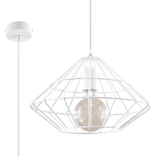 UMBERTO - Pendant Lamp White - Designer Geometric Pendant Light - Adjustable Height - E27 Compatible