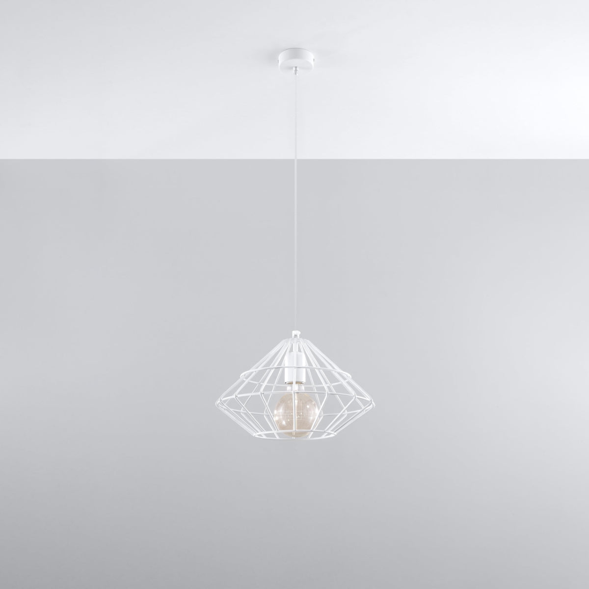 UMBERTO - Pendant Lamp White - Designer Geometric Pendant Light - Adjustable Height - E27 Compatible