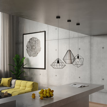 UMBERTO - Pendant Lamp Black - Designer Geometric Pendant Light - Adjustable Height - E27 Compatible