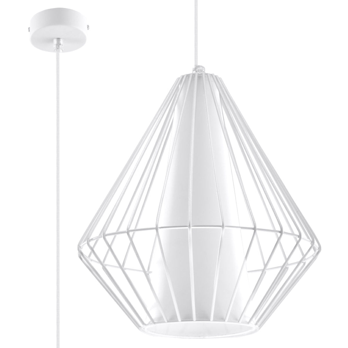 Pendant Lamp Demi White - Modern Designer Hanging Light - Adjustable Height - Geometric Frame Shade - Replaceable E27 Bulb - Stylish & Versatile