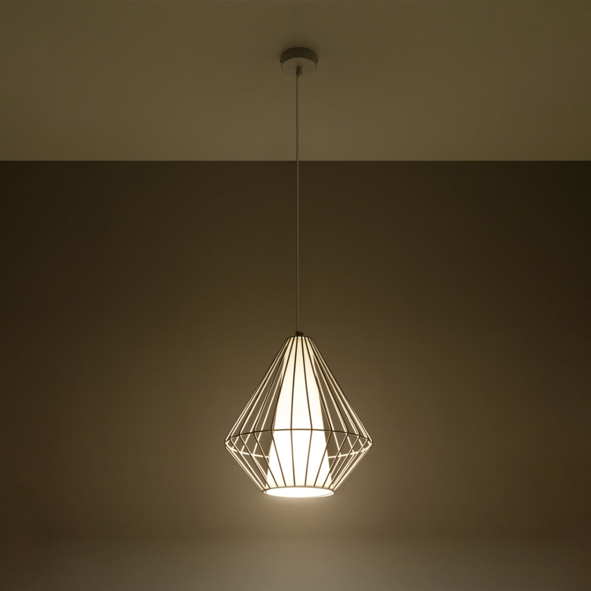 Pendant Lamp Demi White - Modern Designer Hanging Light - Adjustable Height - Geometric Frame Shade - Replaceable E27 Bulb - Stylish & Versatile