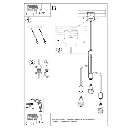 DUOMO 3 Industrial Ceiling Lamp - Modern Loft Design - Black Steel - Multiple Bulb Options